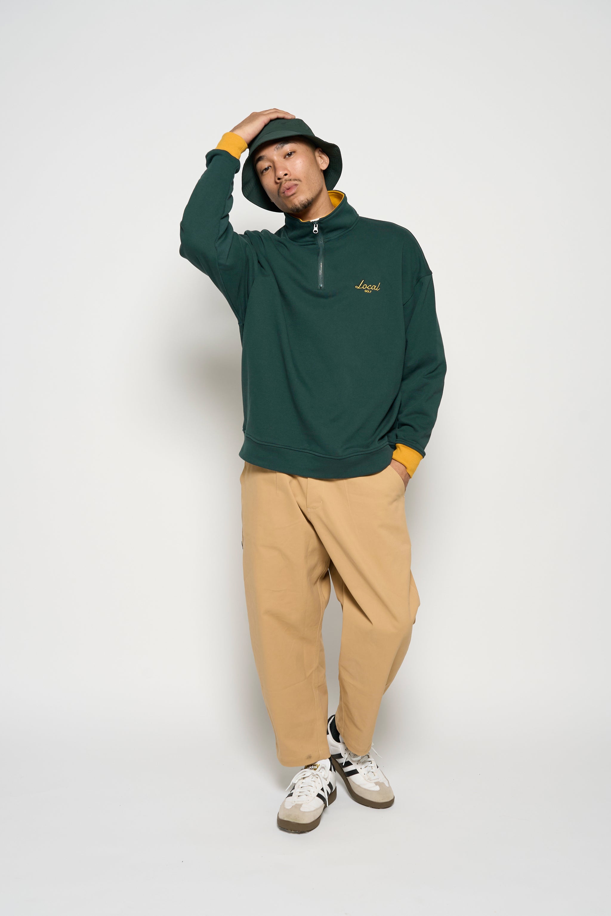 LOCAL GOLF スウェット　ハーフジップ　ゴルフ　ロゴ　刺繍　S M OG HALF ZIP WARM SWEAT GREEN – Local GOLF