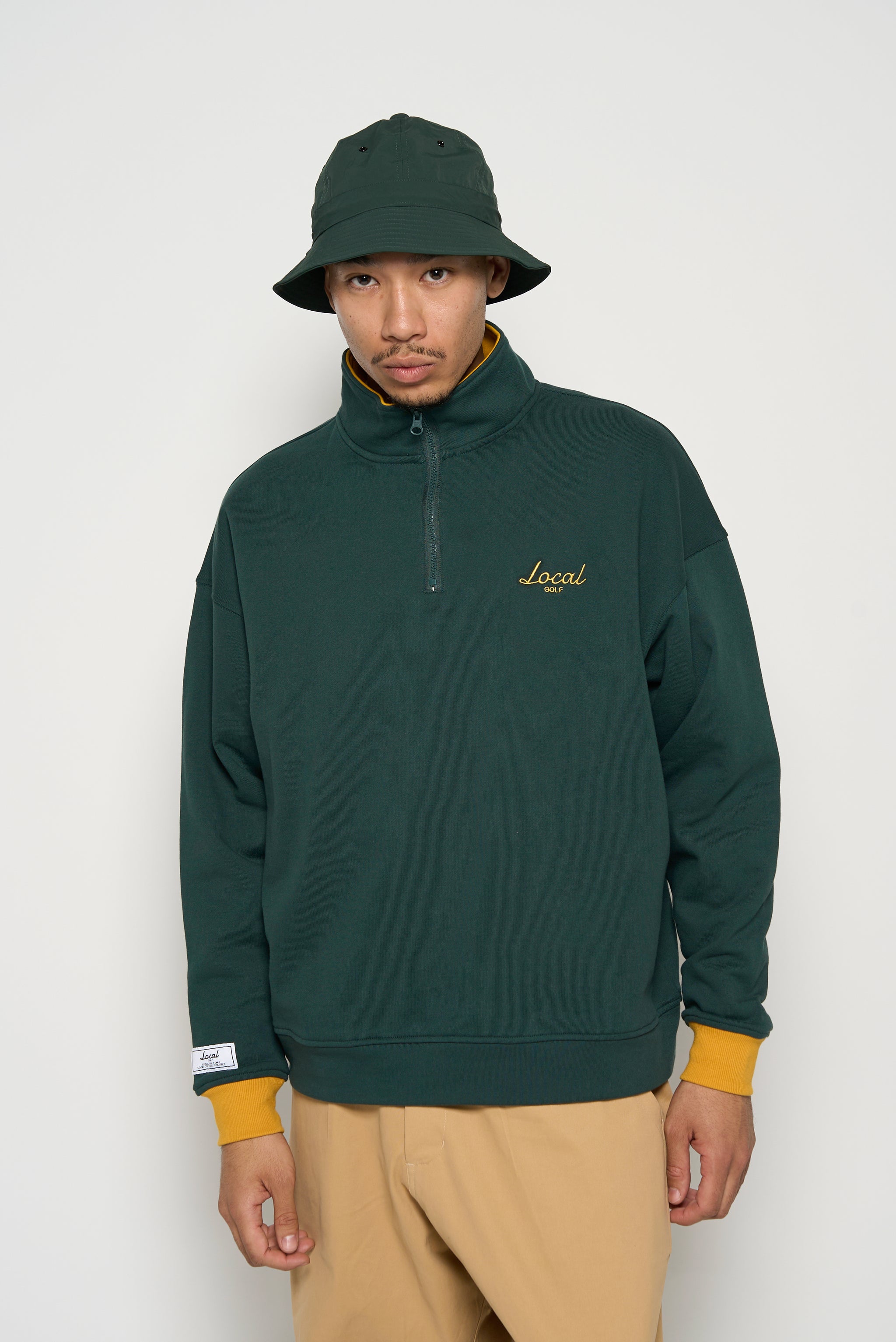 LOCAL GOLF スウェット　ハーフジップ　ゴルフ　ロゴ　刺繍　S M OG HALF ZIP WARM SWEAT GREEN – Local GOLF