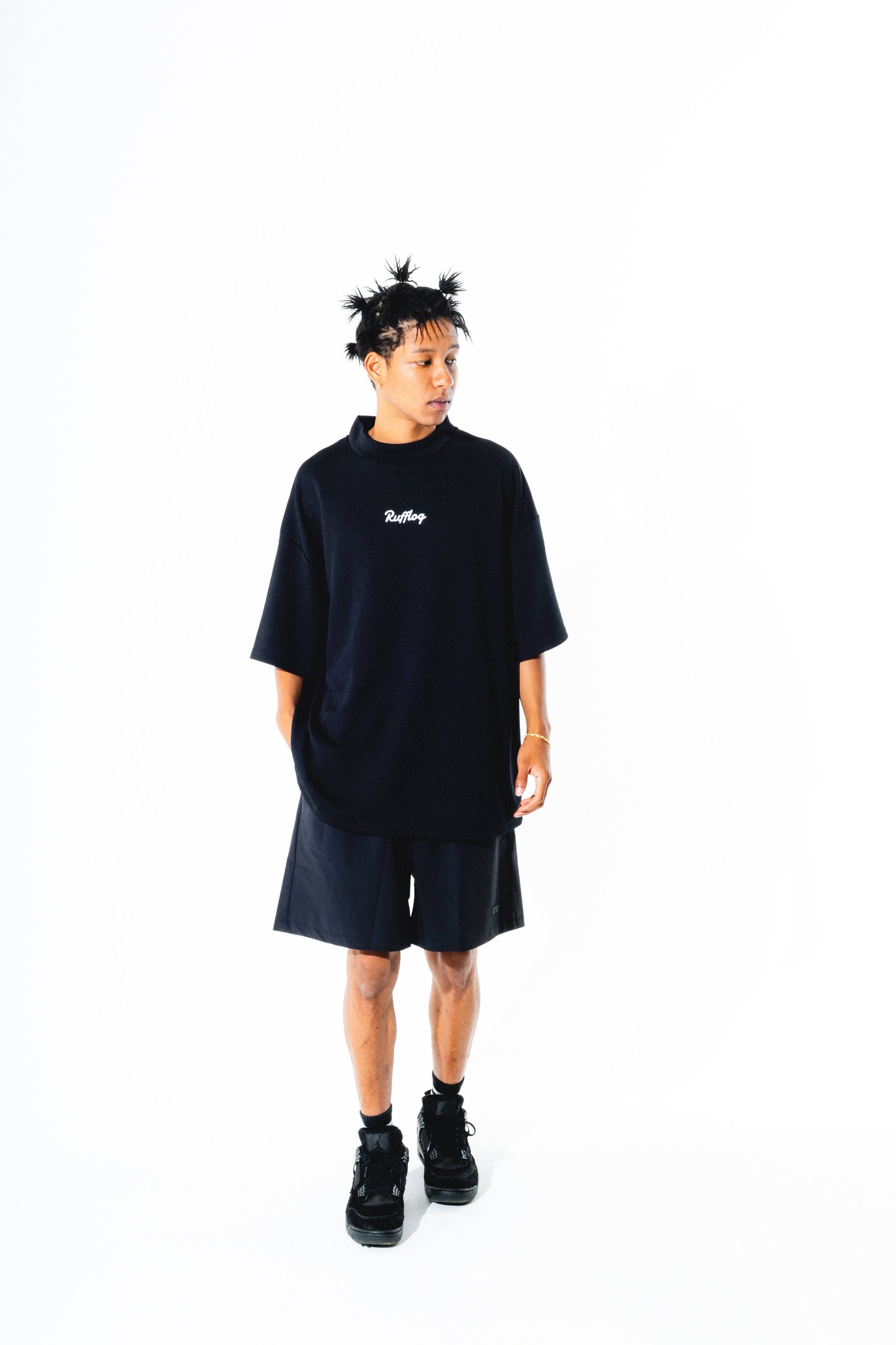 大人気の RUFFLOG × GOLF Local | Black | T-SHIRT NECK MOCK S/S Logo Basic メンズウェア